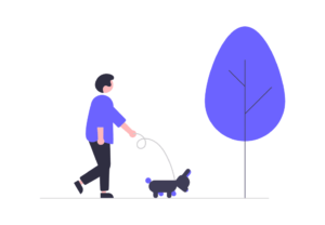 犬を散歩している男性